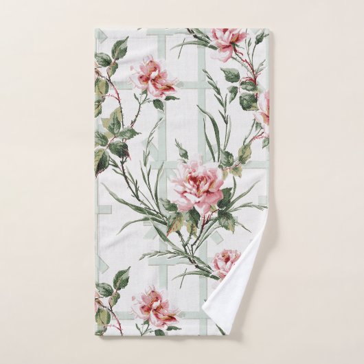 Elegant Pink Roses and Leaves on Trellis Bad Handdoek (Handdoek)