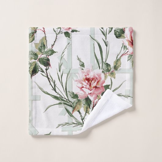 Elegant Pink Roses and Leaves on Trellis Bad Handdoek (Wasdoekje)