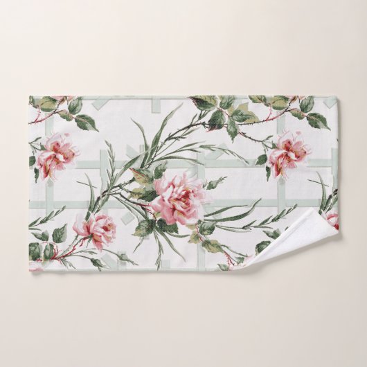 Elegant Pink Roses and Leaves on Trellis Bad Handdoek (Handdoek)