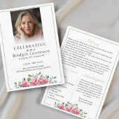 Elegant Pink Roses Celebrating Life Of - Funeral Programmakaart