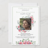 Elegant Pink Roses Eucalyptus Green Photo Funeral Kaart (Voorkant)