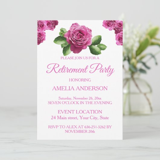 Elegant Pink Roses Floral retirement party  Kaart (Staand voorkant)