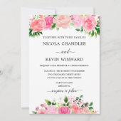 Elegant Pink Roses Floral Wedding Kaart (Voorkant)