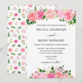 Elegant Pink Roses Floral Wedding Kaart (Voorkant / Achterkant)