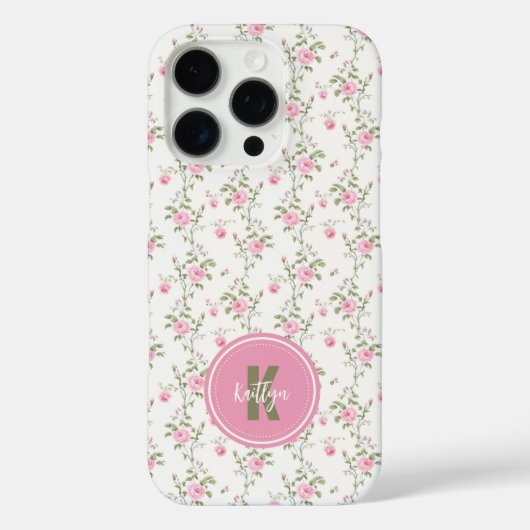 Elegant Pink Roses Flowers Pattern Monogram Case-Mate iPhone Case (Achterkant)