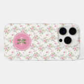 Elegant Pink Roses Flowers Pattern Monogram Case-Mate iPhone Case (Achterkant (horizontaal))