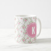 Elegant Pink Roses Flowers Pattern Monogram Koffiemok (Voorkant rechts)