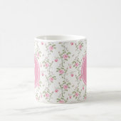 Elegant Pink Roses Flowers Pattern Monogram Koffiemok (Center)
