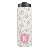 Elegant Pink Roses Flowers Pattern Monogram Thermosbeker (Voorkant)