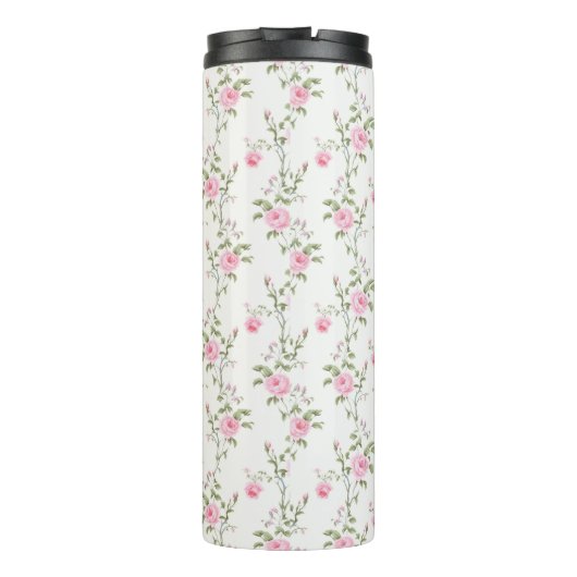 Elegant Pink Roses Flowers Pattern Monogram Thermosbeker (Achterkant)