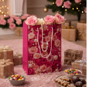 Elegant Pink Roses Gift Bag Medium Cadeauzakje