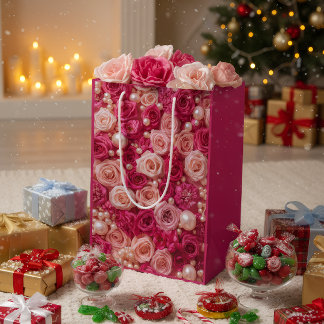 Elegant Pink Roses Gift Bag Medium Cadeauzakje
