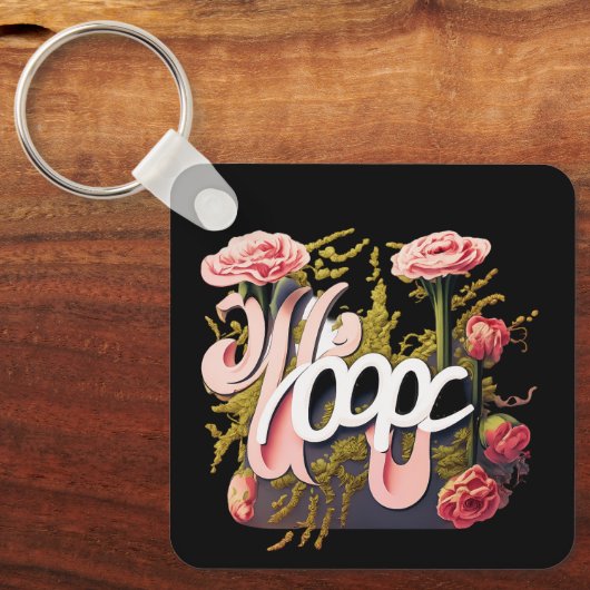 Elegant Pink Roses Hope Typography Sleutelhanger (Voorkant)