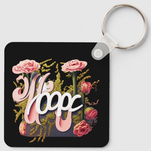 Elegant Pink Roses Hope Typography Sleutelhanger (Achterkant)