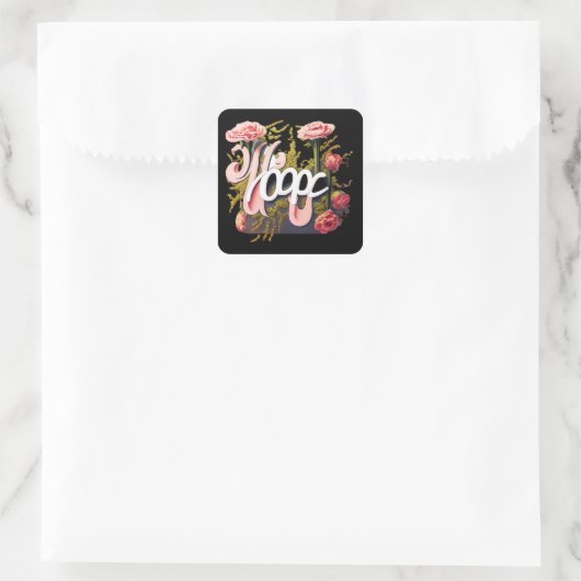 Elegant Pink Roses Hope Typography Vierkante Sticker (Tas)