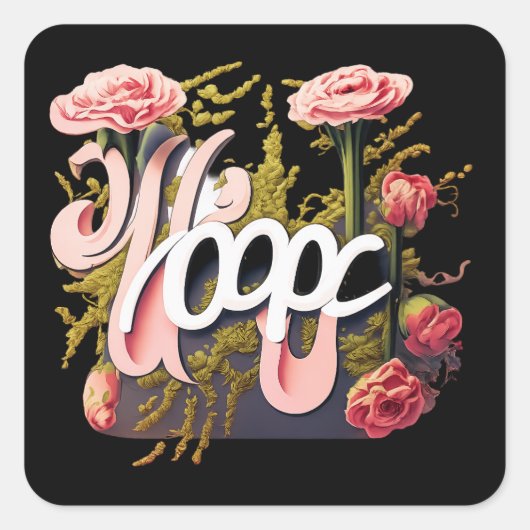 Elegant Pink Roses Hope Typography Vierkante Sticker (Voorkant)