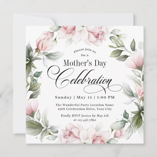 Elegant Pink Roses Moederdag feest Kaart (Voorkant)