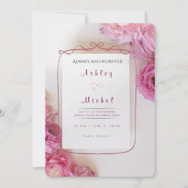 Elegant Pink Roses Paris Vow Renewal Invitation Kaart