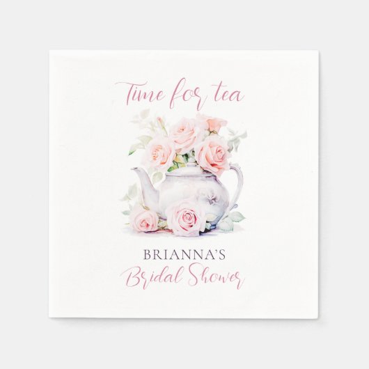 Elegant Pink Roses Tea Party Vrijgezellenfeest Servet (Voorkant)