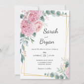 Elegant Pink Rustic Floral Waterverf Boho Wedding Kaart (Voorkant)
