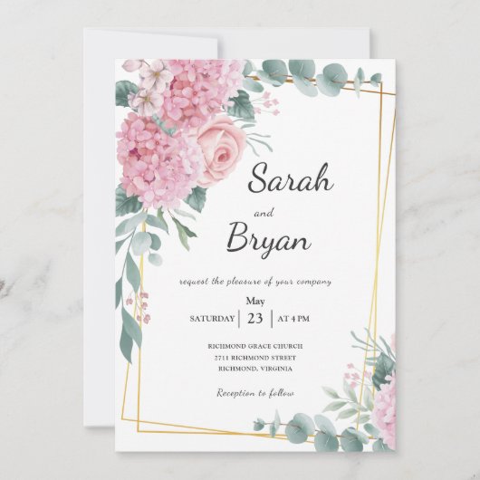Elegant Pink Rustic Floral Waterverf Boho Wedding Kaart (Voorkant)