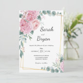 Elegant Pink Rustic Floral Waterverf Boho Wedding Kaart (Staand voorkant)