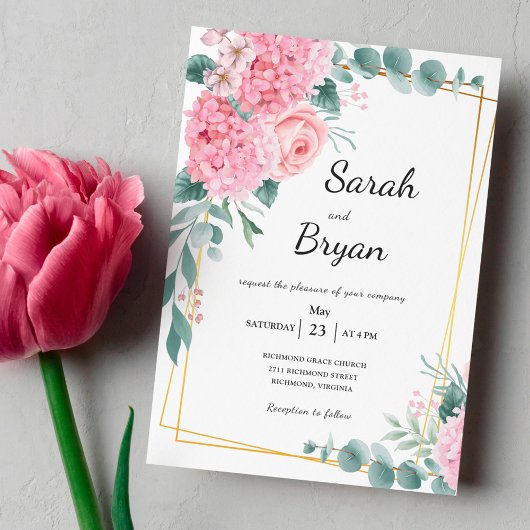 Elegant Pink Rustic Floral Waterverf Boho Wedding Kaart