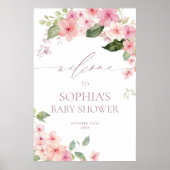 Elegant Pink Sakura Flowers Baby shower Welkom Poster (Voorkant)