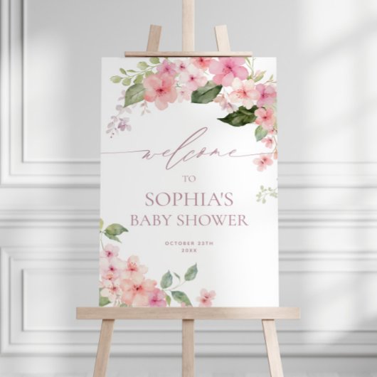 Elegant Pink Sakura Flowers Baby shower Welkom Poster