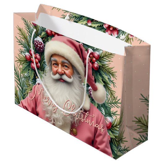 Elegant Pink Santa Groot Cadeauzakje (Achterkant Gekanteld)