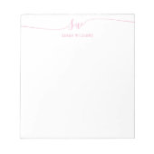 Elegant Pink Script Initiaal Monogram Notitieblok (Voorkant)