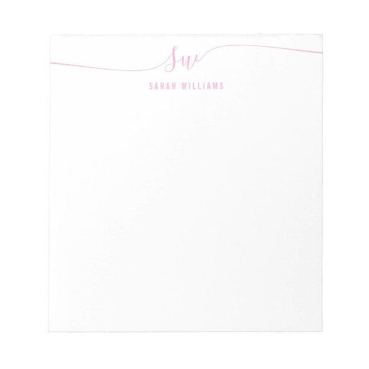 Elegant Pink Script Initiaal Monogram Notitieblok (Voorkant)
