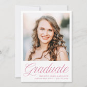 Elegant Pink Script Photo Graduation Aankondiging (Voorkant)