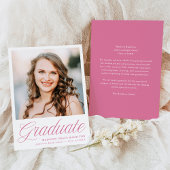 Elegant Pink Script Photo Graduation Aankondiging