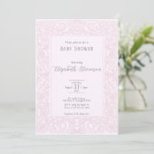Elegant Pink Scrollwork Baby Shower Kaart (Staand voorkant)