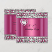 Elegant Pink Silver Diamond Birthday Party Kaart (Voorkant / Achterkant)