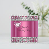 Elegant Pink Silver Diamond Birthday Party Kaart (Staand voorkant)