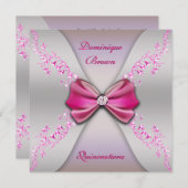 Elegant Pink Silver Diamond Bow Quinceanera Kaart (Voorkant / Achterkant)