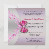 Elegant Pink Silver Diamond Bow Quinceanera Kaart (Achterkant)