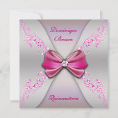 Elegant Pink Silver Diamond Bow Quinceanera Kaart (Voorkant)
