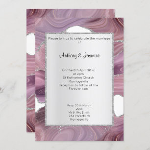 ELEGANT PINK SILVER MARBLE WEDING KAART