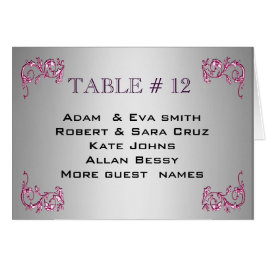 Elegant PINK SILVER Tabelnummer sjabloon bruiloft