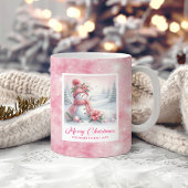 Elegant Pink Snowman Cozy Winter Forest Scene Xmas Koffiemok