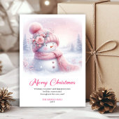 Elegant Pink Snowman Editable Kids Christmas Cards Feestdagenkaart