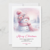 Elegant Pink Snowman Editable Kids Christmas Cards Feestdagenkaart (Voorkant)