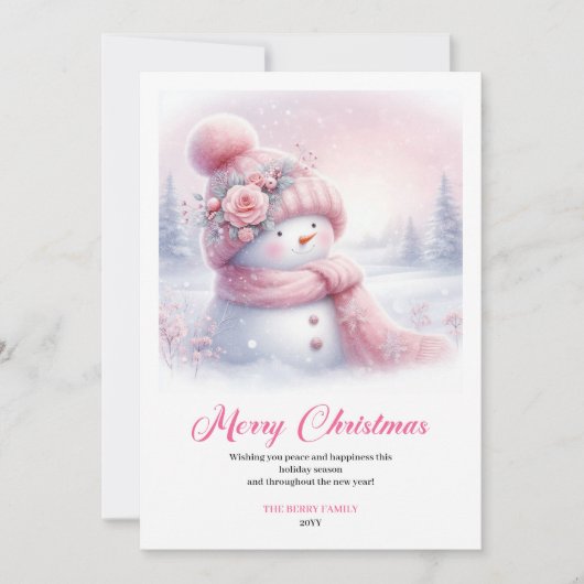 Elegant Pink Snowman Editable Kids Christmas Cards Feestdagenkaart (Voorkant)