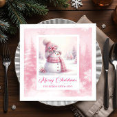 Elegant Pink Snowman Kids Winter Scene Party Xmas Servet