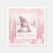 Elegant Pink Snowman Kids Winter Scene Party Xmas Servet (Voorkant)