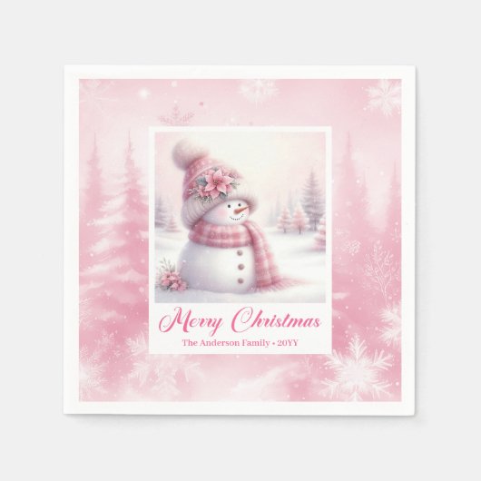 Elegant Pink Snowman Kids Winter Scene Party Xmas Servet (Voorkant)