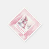 Elegant Pink Snowman Kids Winter Scene Party Xmas Servet (Hoek)